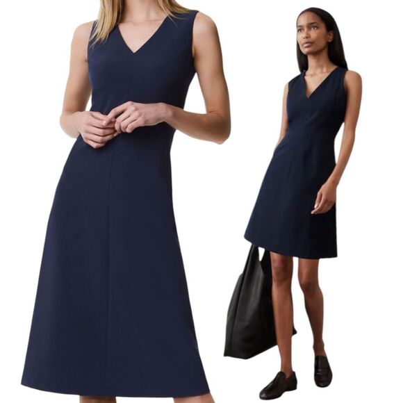 Banana Republic navy fit and flare v neck midi dress size S Tall - Picture 9 of 9
